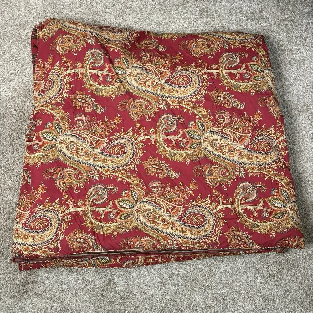 Vtg Lauren Ralph Lauren Comforter Full Queen Red Paisley Reverse Stripe